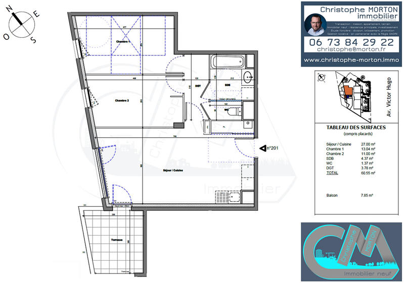 Appartement - 61 m² - 3 pièces