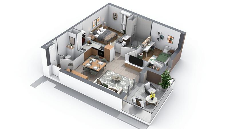 Appartement - 57 m² - 3 pièces