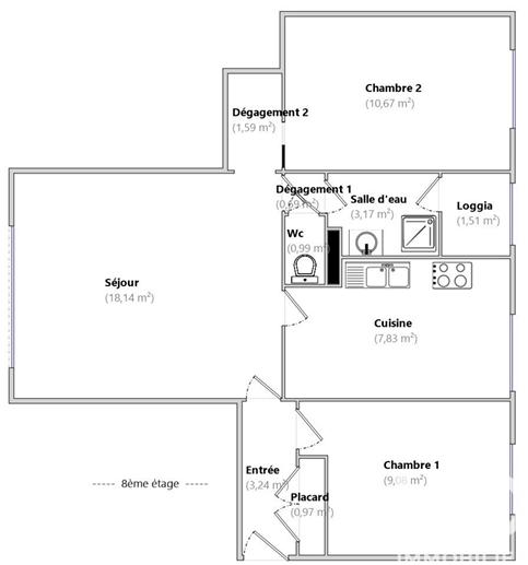 Appartement - 56 m² - 3 pièces