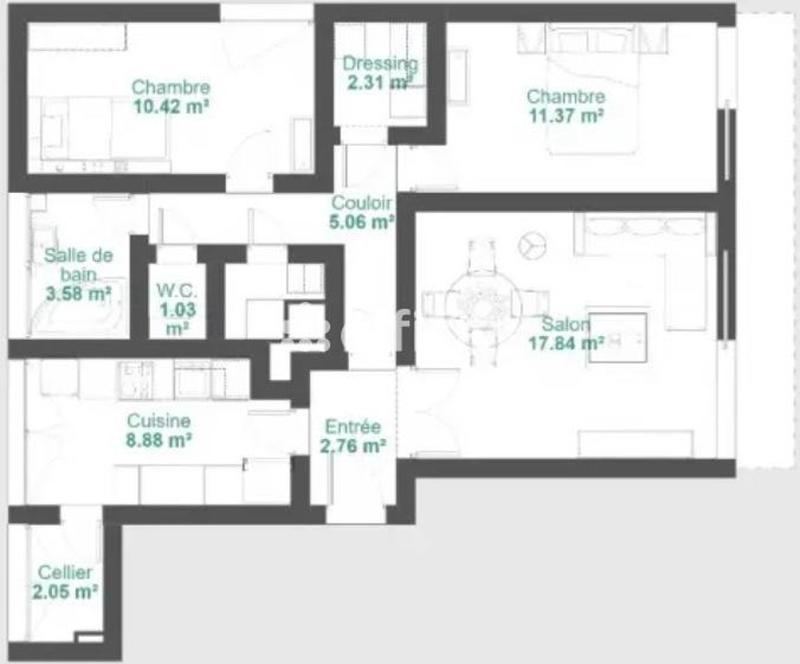 Appartement - 70 m² - 3 pièces