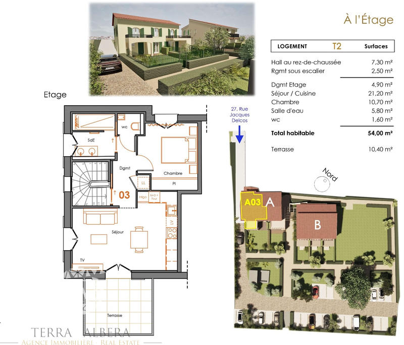 Appartement - 54 m² - 2 pièces