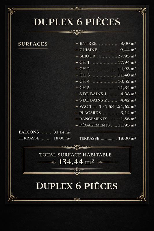 Appartement - 134 m² - 5 pièces