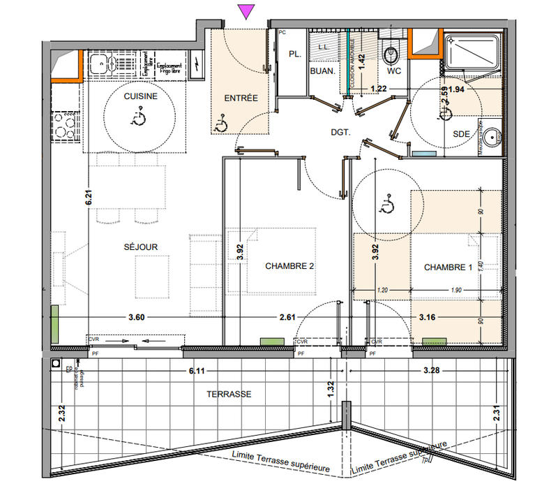 Appartement - 59 m² - 3 pièces