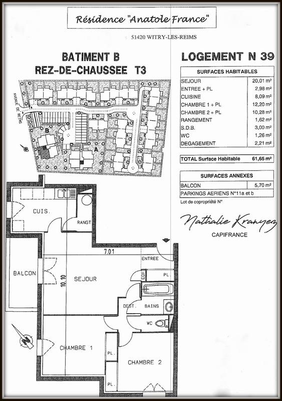 Appartement - 59 m² - 3 pièces