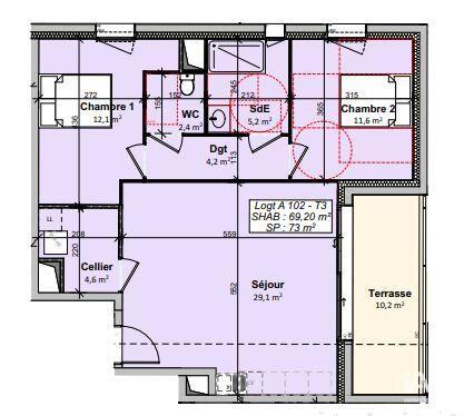 Appartement - 69 m² - 3 pièces