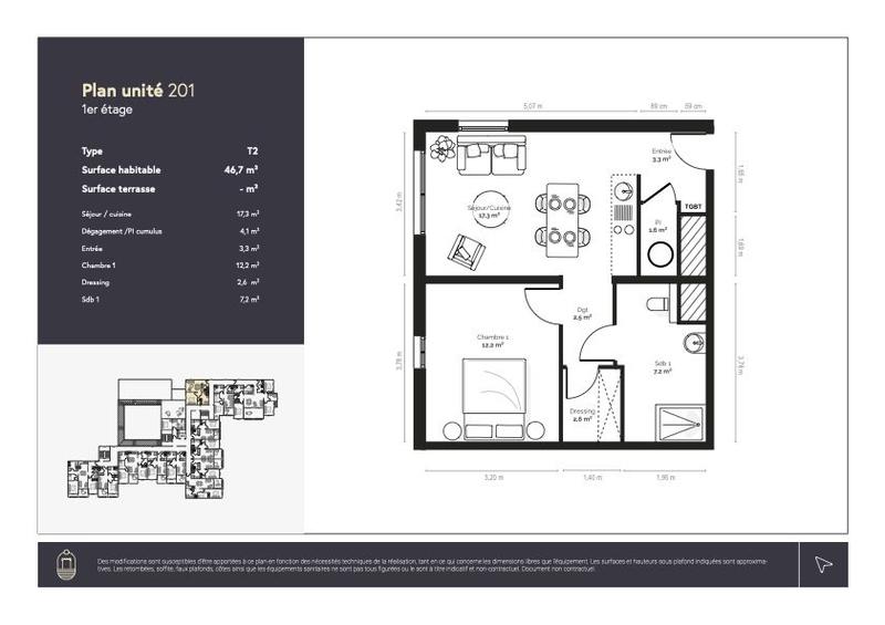 Appartement - 47 m² - 2 pièces