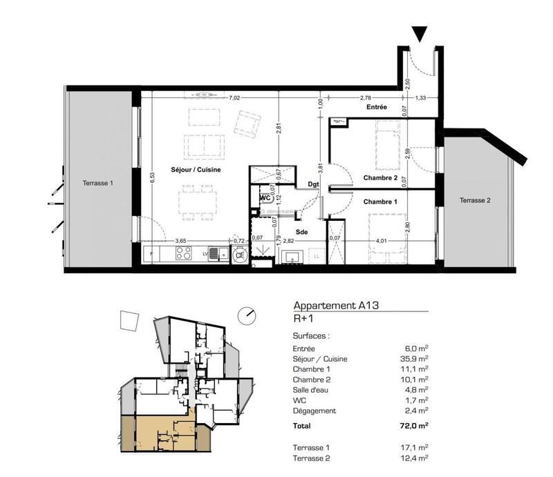 Appartement - 72 m² - 3 pièces