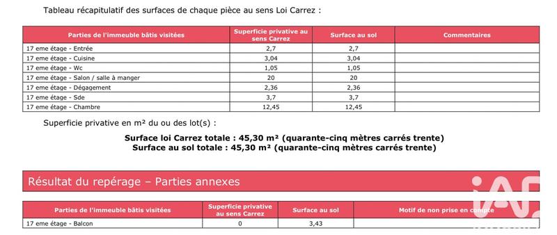 Appartement - 45 m² - 2 pièces