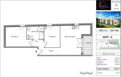 Appartement - 55 m² - 3 pièces