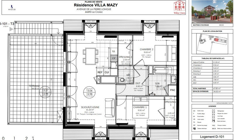 Appartement - 68 m² - 2 pièces