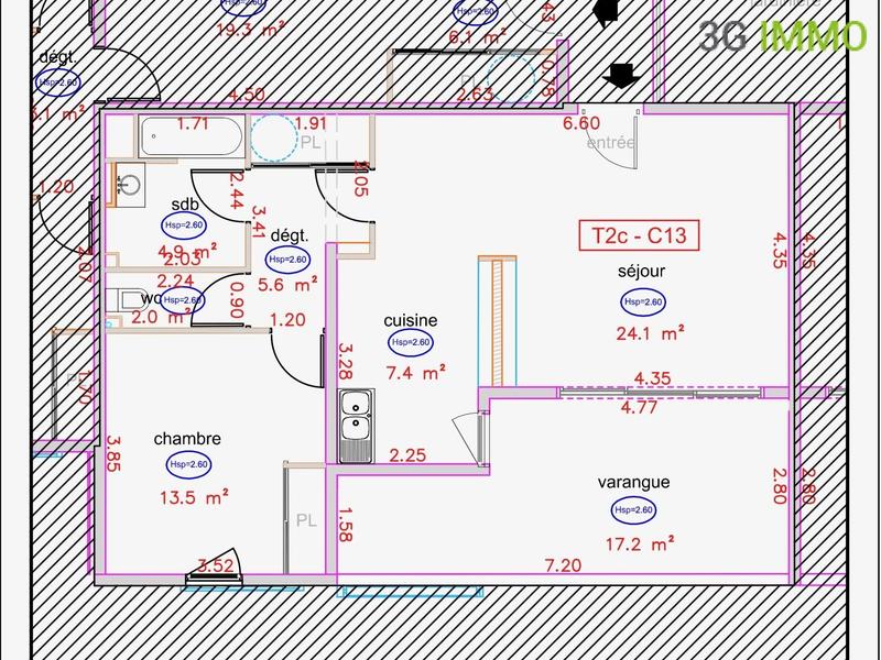 Appartement - 58 m² - 2 pièces