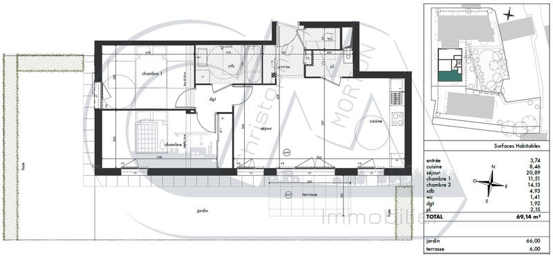 Appartement - 69 m² - 3 pièces