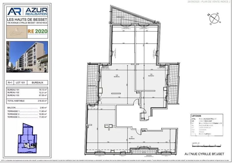 Bureau - 218 m² - 3 pièces