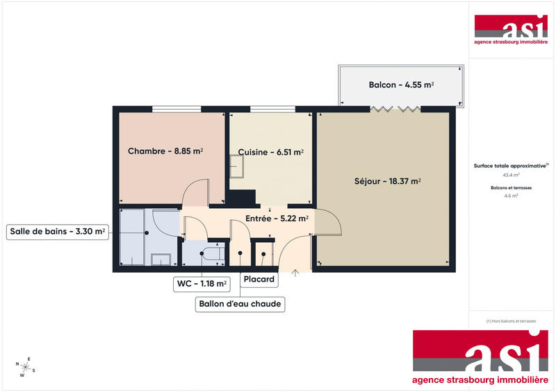 Appartement - 43 m² - 2 pièces