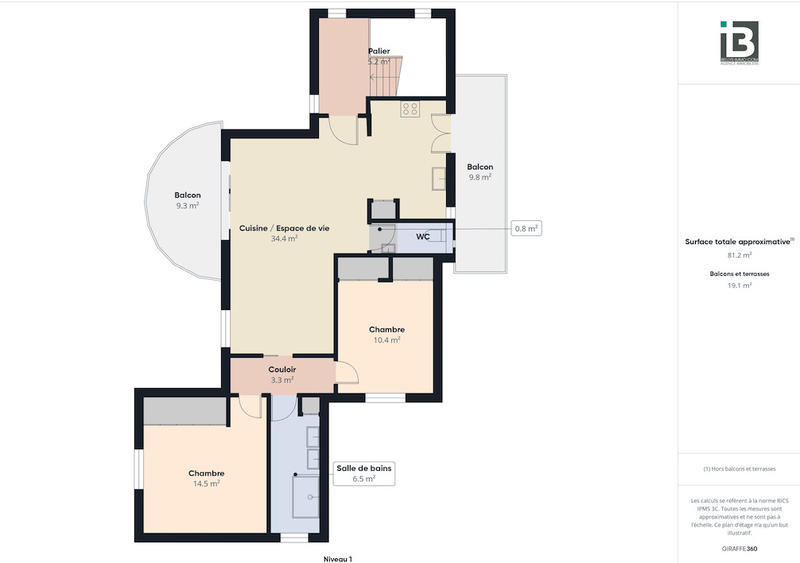 Appartement - 93 m² - 3 pièces