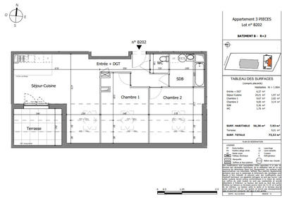 Appartement - 56 m² - 3 pièces