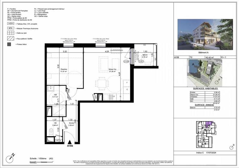 Appartement - 42 m² - 2 pièces