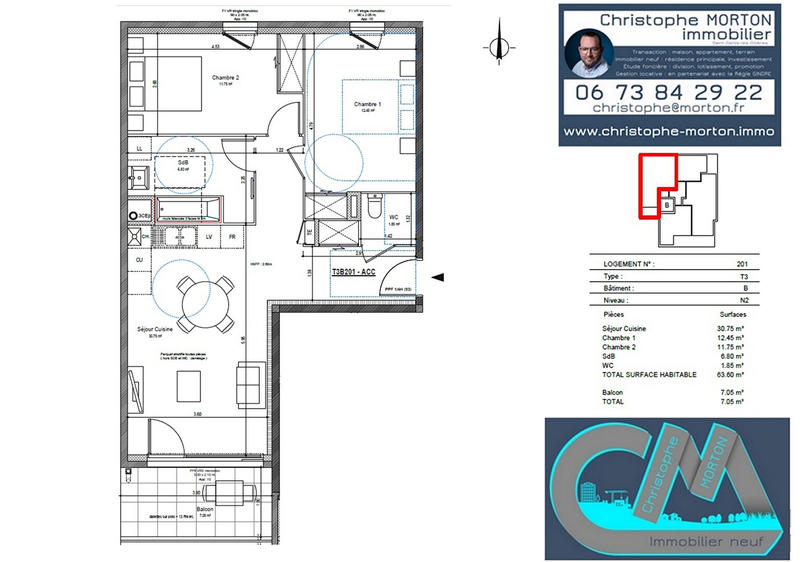 Appartement - 64 m² - 3 pièces