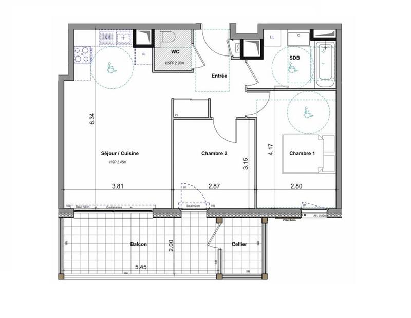 Appartement - 56 m² - 3 pièces