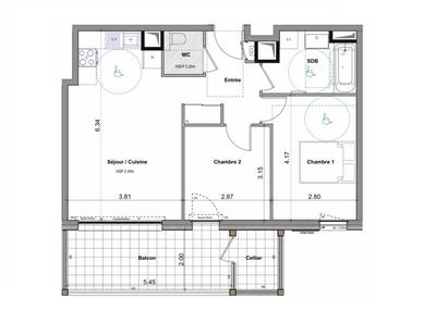 Appartement - 56 m² - 3 pièces