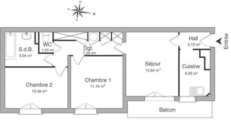 Appartement - 55 m² - 3 pièces