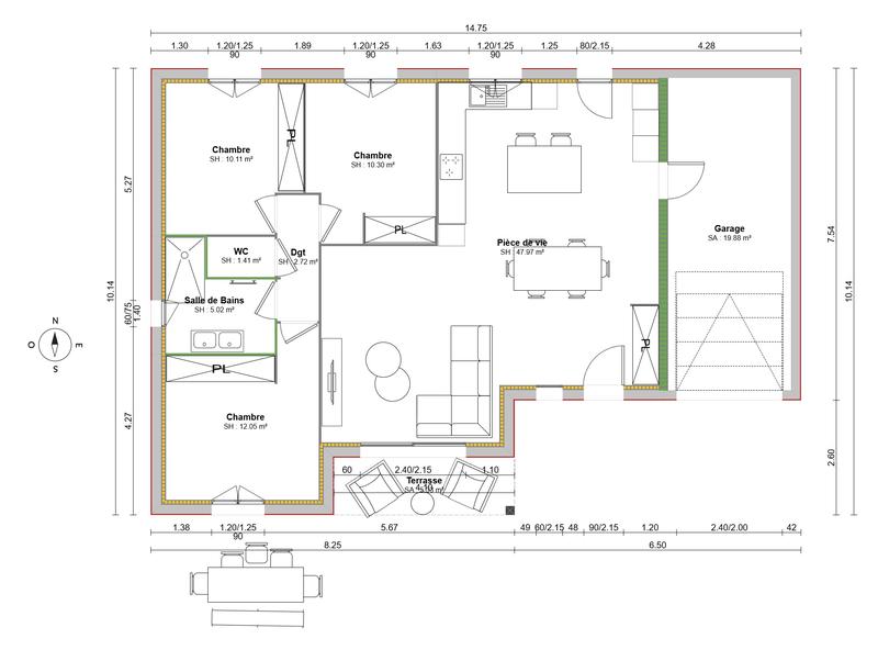 Maison - 90 m² - 5 pièces