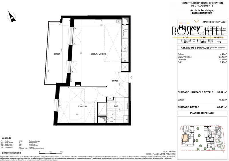 Appartement - 50 m² - 2 pièces