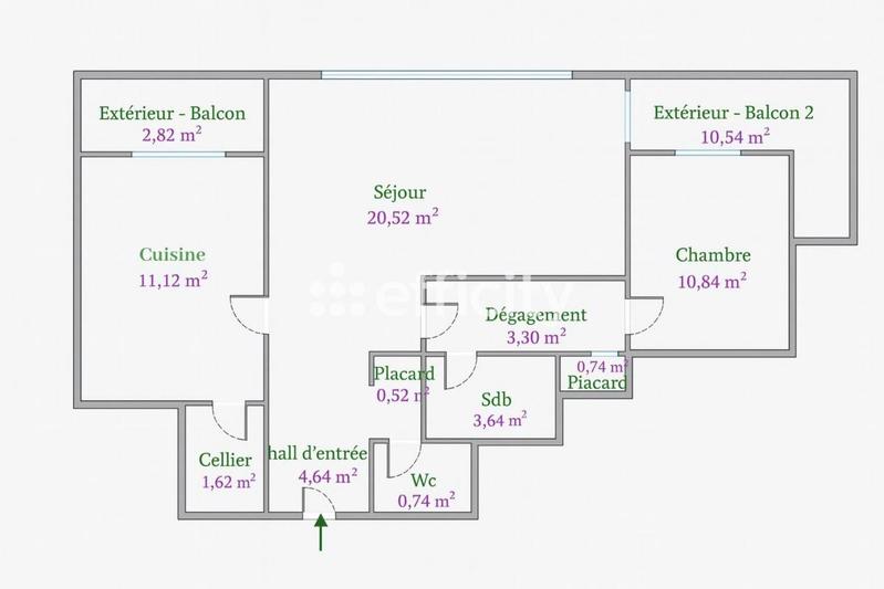 Appartement - 59 m² - 2 pièces