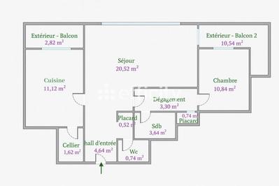 Appartement - 59 m² - 2 pièces