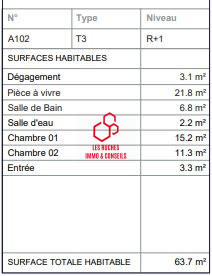 Appartement - 64 m² - 3 pièces