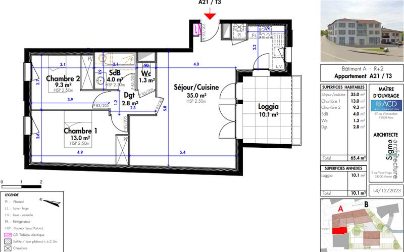 Appartement - 65 m² - 3 pièces