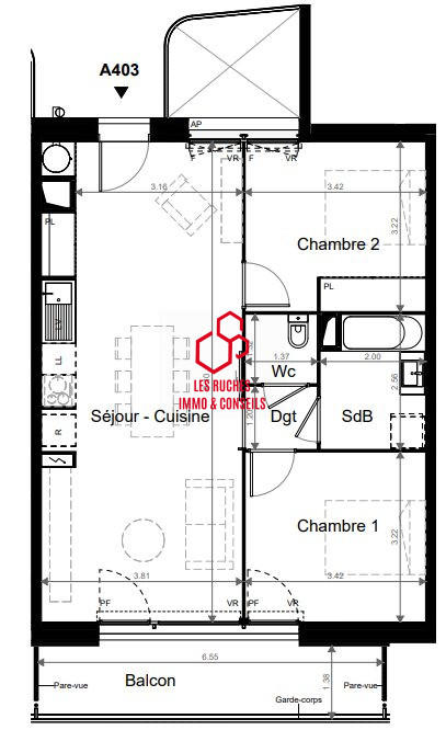 Appartement - 64 m² - 3 pièces