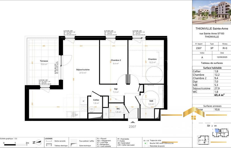 Appartement - 60 m² - 3 pièces