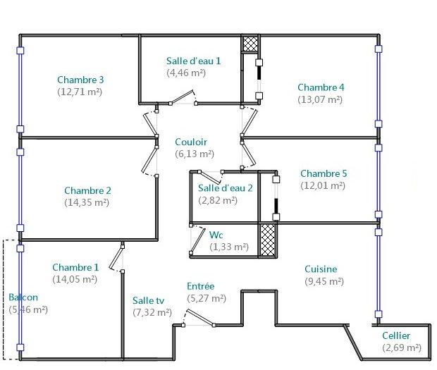Appartement - 105 m² - 6 pièces