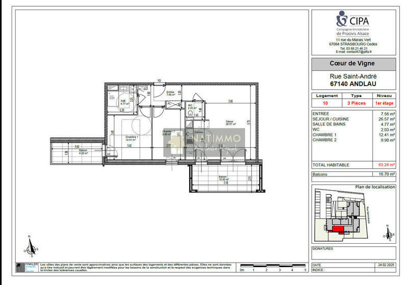 Appartement - 63 m² - 3 pièces
