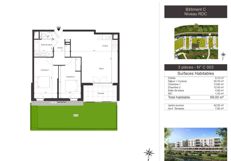 Appartement - 69 m² - 3 pièces