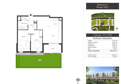 Appartement - 69 m² - 3 pièces