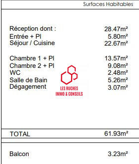 Appartement - 62 m² - 3 pièces