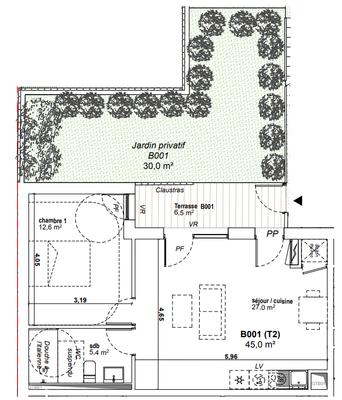 Appartement - 45 m² - 2 pièces