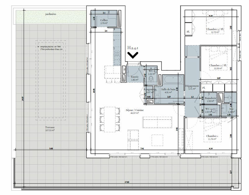 Appartement - 104 m² - 4 pièces