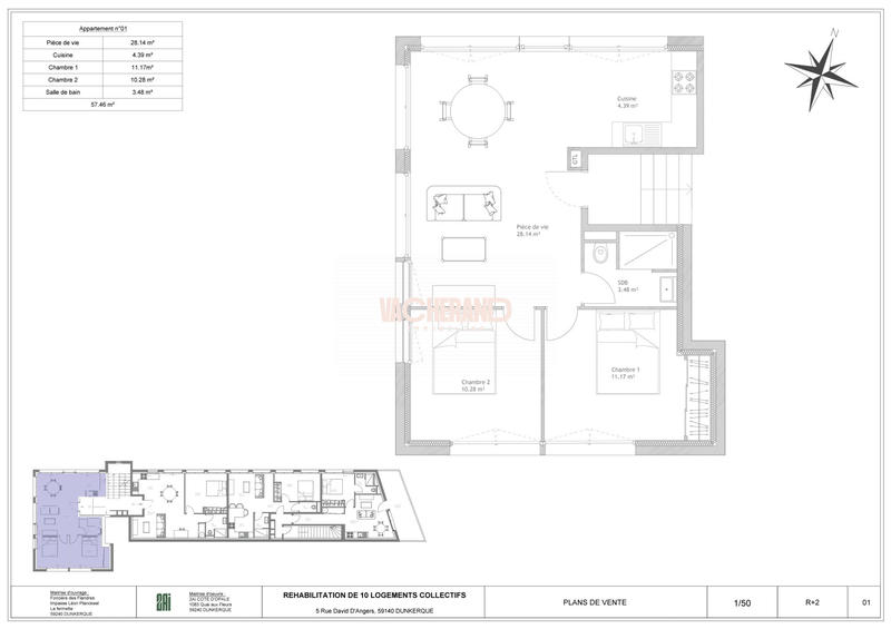 Appartement - 57 m² - 3 pièces