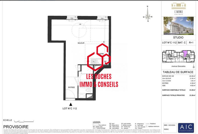 Appartement - 33 m² - 1 pièce