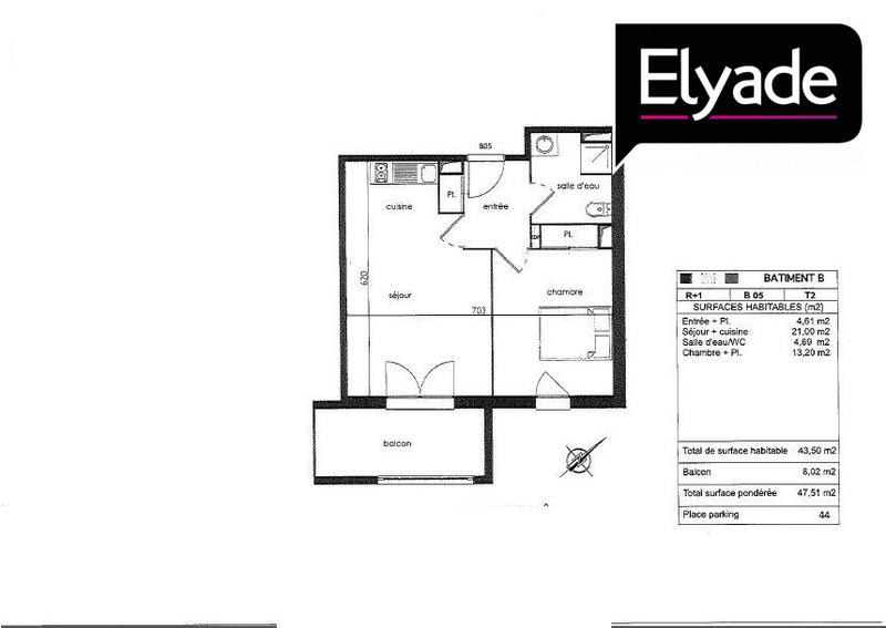 Appartement - 44 m² - 2 pièces