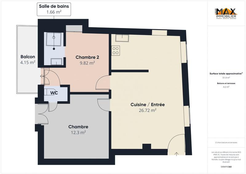 Appartement - 50 m² - 3 pièces