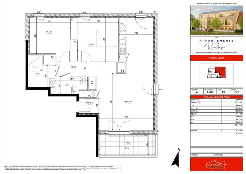Appartement - 80 m² - 3 pièces
