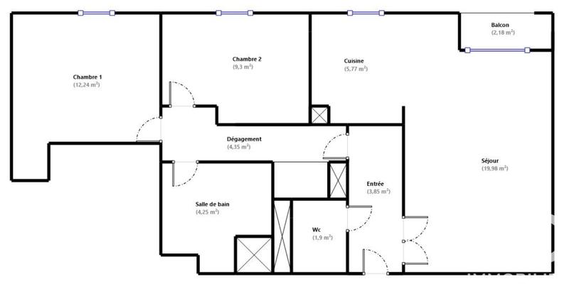 Appartement - 62 m² - 3 pièces