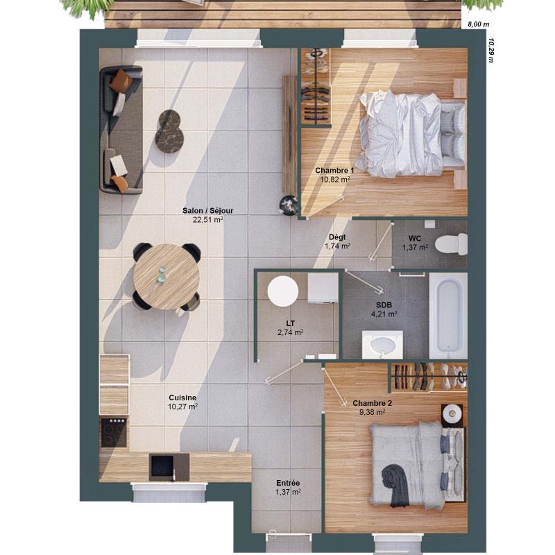 Maison - 64 m² - 4 pièces