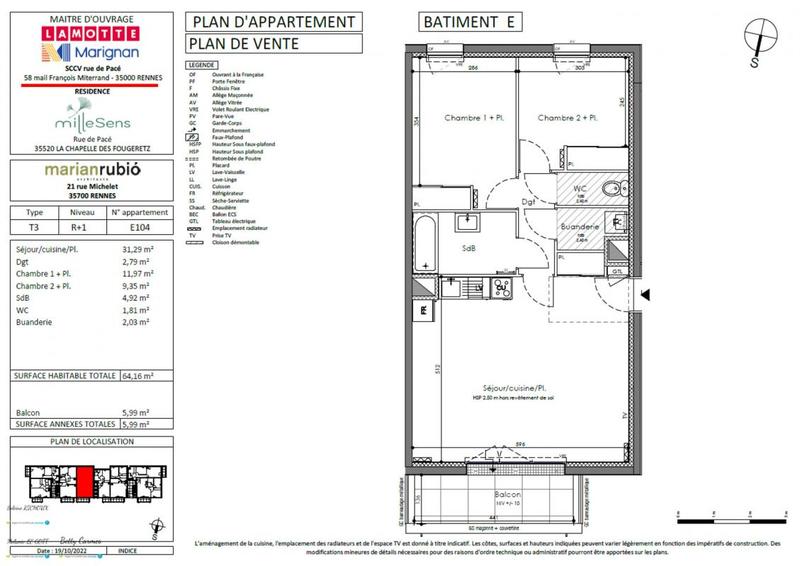 Appartement - 64 m² - 3 pièces
