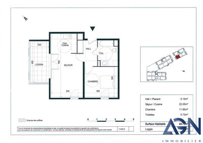Appartement - 45 m² - 2 pièces