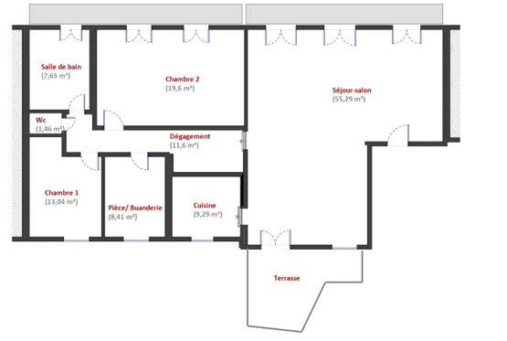Appartement - 127 m² - 3 pièces